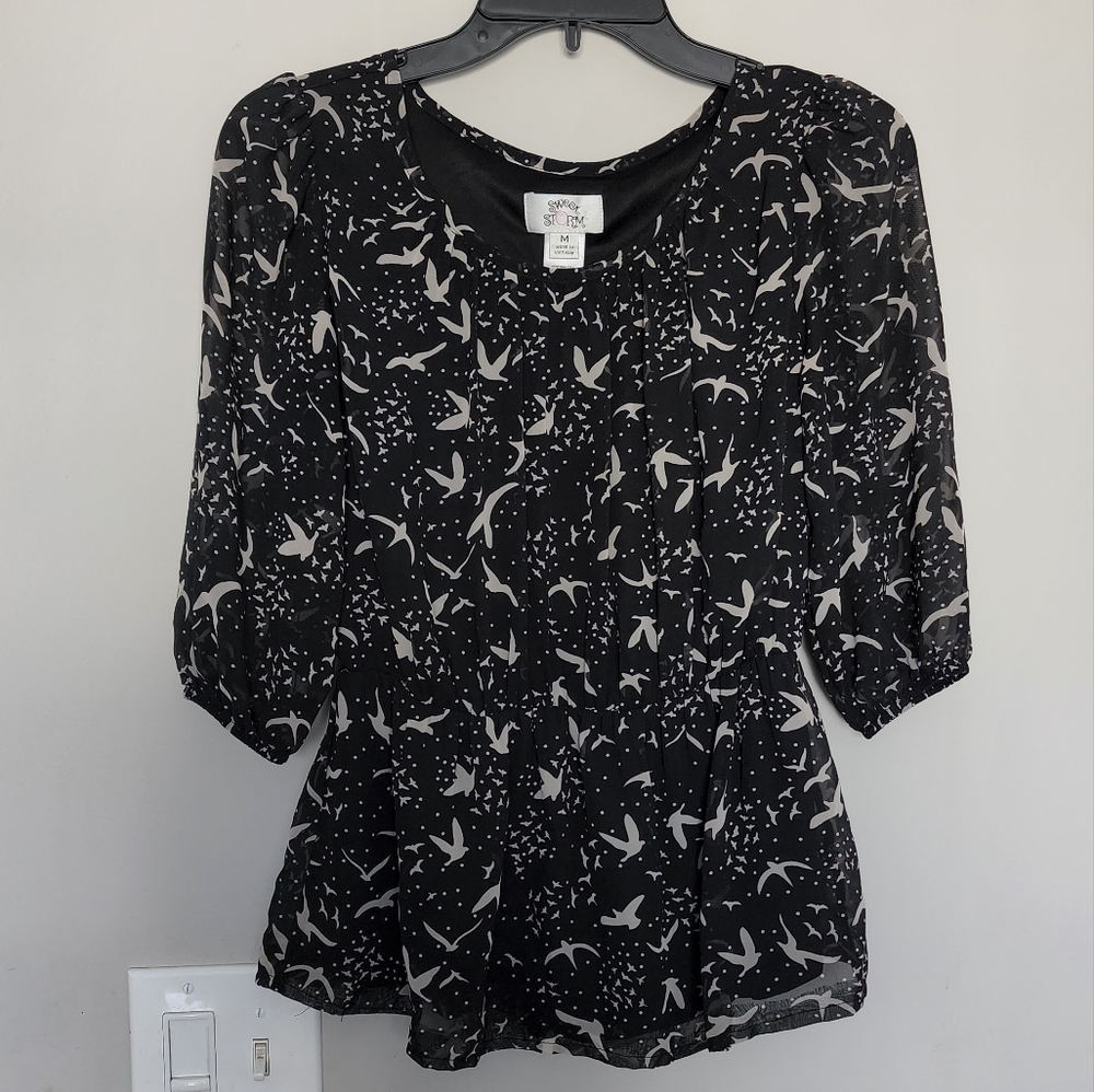 Bird Silhouette Peplum Blouse